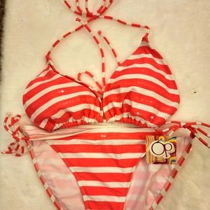 NWOT OP Orange & White striped string bikini